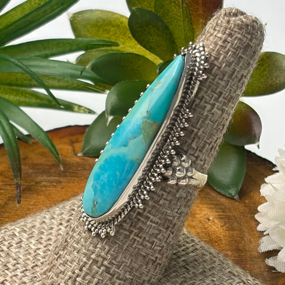 Boho Southwest Sterling Silver 925 Turquoise Ring Size 7 Long Blue Pear New - Picture 7 of 13
